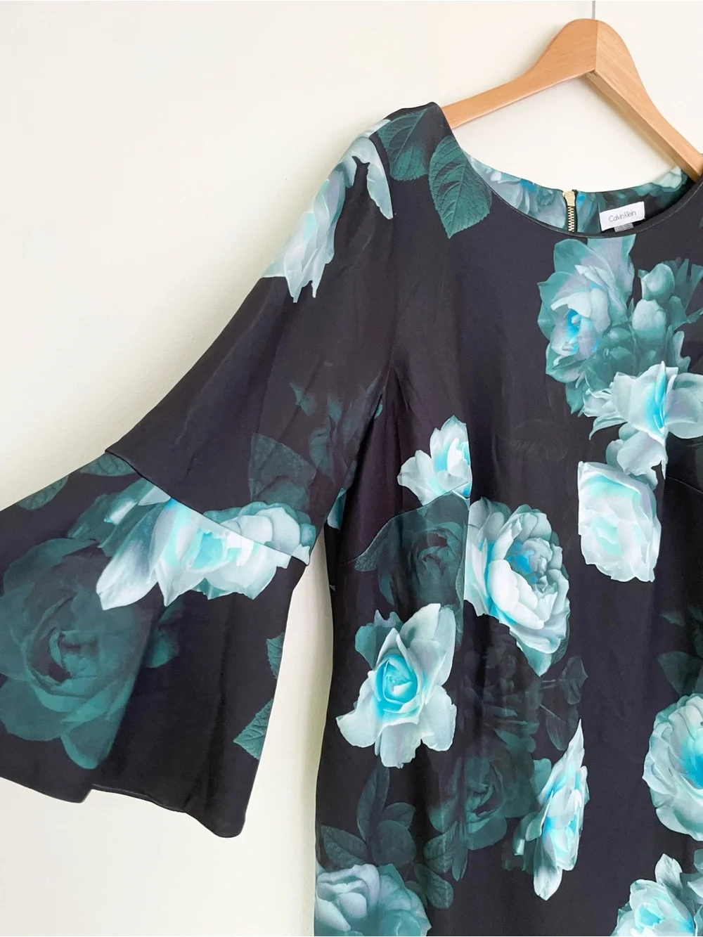 NWT Calvin Klein Malachite Green Black Bell Sleeve Shift Midi Dress 16W Classic